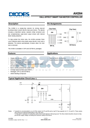 AH284-YG-13 datasheet - HALL-EFFECT SMART FAN MOTOR CONTROLLER