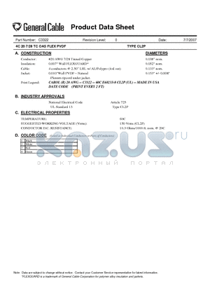 C3322 datasheet - 4C 20 7/28 TC OAS FLEX PVDF TYPE CL2P