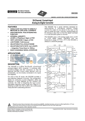 DDC232CGXGT datasheet - 32-Channel, Current-Input Analog-to-Digital Converter