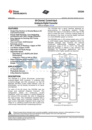 DDC264CZAW datasheet - 64-Channel, Current-Input Analog-to-Digital Converter