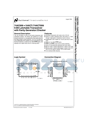 74AC899QMQB datasheet - 9-Bit Latchable Transceiver with Parity Generator/Checker