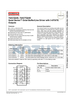 74ACQ240_07 datasheet - Quiet Series Octal Buffer/Line Driver with 3-STATE Outputs