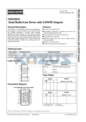 74ACQ241 datasheet - Octal Buffer/Line Driver with 3-STATE Outputs