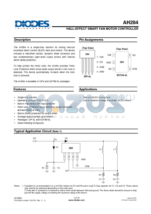 AH284_10 datasheet - HALL-EFFECT SMART FAN MOTOR CONTROLLER