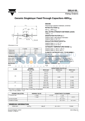 DDLK0312 datasheet - Ceramic Singlelayer Feed-Through Capacitors 400VDC