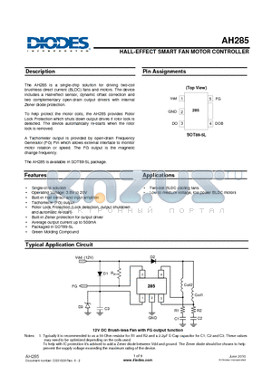 AH285 datasheet - HALL-EFFECT SMART FAN MOTOR CONTROLLER