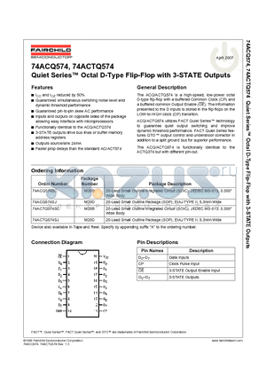 74ACQ574SC datasheet - Quiet Series Octal D-Type Flip-Flop with 3-STATE Outputs