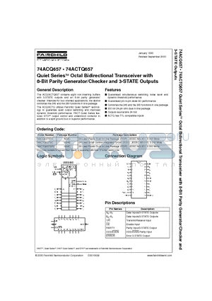 74ACQ657 datasheet - Quiet Series Octal Bidirectional Transceiver with 8-Bit Parity Generator/Checker and 3-STATE Outputs