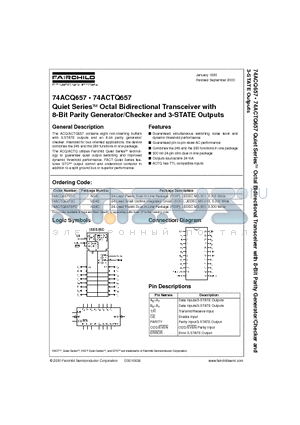 74ACQ657SPC datasheet - Quiet Series Octal Bidirectional Transceiver with 8-Bit Parity Generator/Checker and 3-STATE Outputs