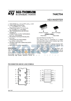 74ACT04 datasheet - HEX INVERTER