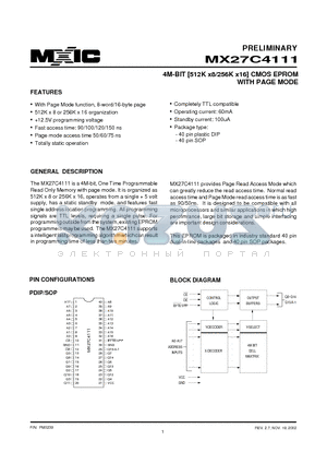 27C4111-12 datasheet - 4M-BIT [512K x8/256K x16] CMOS EPROM WITH PAGE MODE