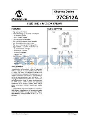 27C512A-10I/P datasheet - 512K (64K x 8) CMOS EPROM