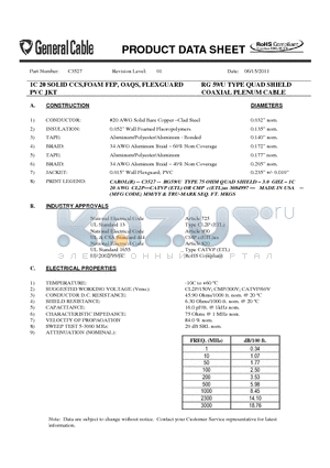 C3527 datasheet - RG 59/U TYPE QUAD SHIELD COAXIAL PLENUM CABLE