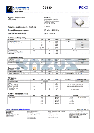 C3530 datasheet - Surface Mount Package Reflow Process Compatible Low Phase Noise Build in PLL-Circuit