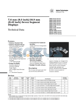 5082-7613 datasheet - 7.6mm (0.3 inch)/10.9mm (0.43 inch) Seven Segment Display