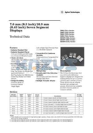 5082-762X datasheet - 7.6 mm (0.3 inch)/10.9 mm (0.43 inch) Seven Segment Displays