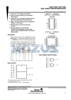 74ACT11020 datasheet - DUAL 4-INPUT POSITIVE-NAND GATES