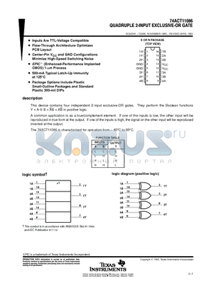 74ACT11086 datasheet - QUADRUPLE 2-INPUT EXCLUSIVE-OR GATE