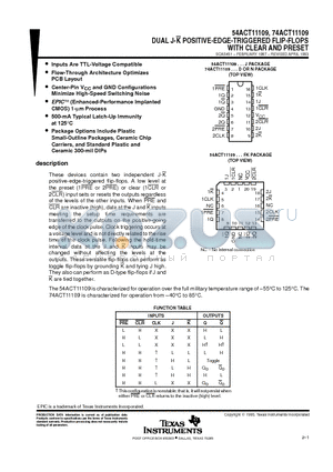 74ACT11109 datasheet - DUAL J-K POSITIVE-EDGE-TRIGGERED FLIP-FLOPS WITH CLEAR AND PRESET