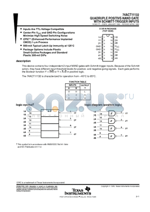 74ACT11132 datasheet - QUADRUPLE POSITIVE-NAND GATE WITH SCHMITT-TRIGGER INPUTS