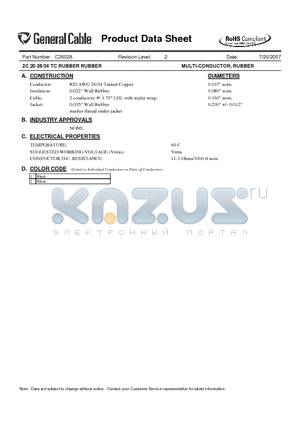 C3602A datasheet - 2C 20 26/34 TC RUBBER RUBBER MULTI-CONDUCTOR, RUBBER