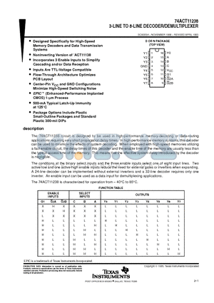 74ACT11238 datasheet - 3-LINE TO 8-LINE DECODER/DEMULTIPLEXER