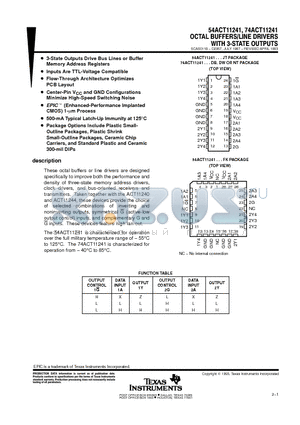74ACT11241 datasheet - OCTAL BUFFERS/LINE DRIVERS WITH 3-STATE OUTPUTS