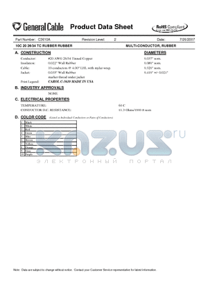 C3610A datasheet - 10C 20 26/34 TC RUBBER RUBBER MULTI-CONDUCTOR, RUBBER