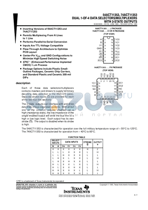 74ACT11353 datasheet - DUAL 1-OF-4 DATA SELECTORS/MULTIPLEXERS WITH 3-STATE OUTPUTS