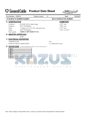 C3607A datasheet - 7C 20 26/34 TC RUBBER RUBBER MULTI-CONDUCTOR, RUBBER