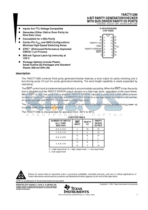 74ACT11286 datasheet - 9-BIT PARITY GENERATOR/CHECKER WITH BUS DRIVER PARITY I/O PORTS