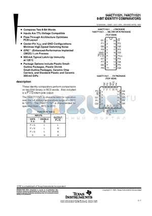 74ACT11521 datasheet - 8-BIT IDENTITY COMPARATORS