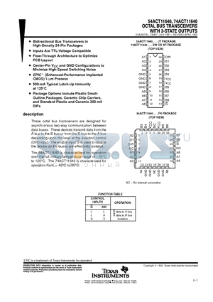 74ACT11640 datasheet - OCTAL BUS TRANSCEIVERS WITH 3-STATE OUTPUTS