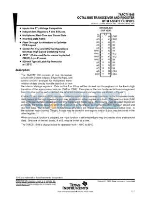 74ACT11648 datasheet - OCTAL BUS TRANSCEIVER AND REGISTER WITH 3-STATE OUTPUTS