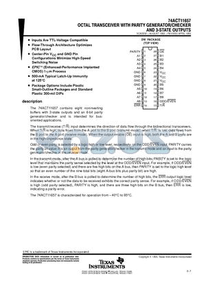 74ACT11657 datasheet - OCTAL TRANSCEIVER WITH PARITY GENERATOR/CHECKER AND 3-STATE OUTPUTS