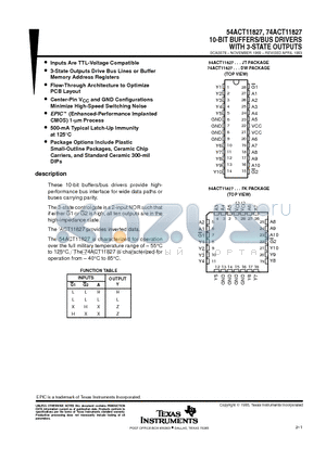 74ACT11827 datasheet - 10-BIT BUFFERS/BUS DRIVERS WITH 3-STATE OUTPUTS