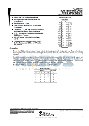 74ACT11873 datasheet - DUAL 4-BIT D-TYPE LATCH WITH 3-STATE OUTPUTS