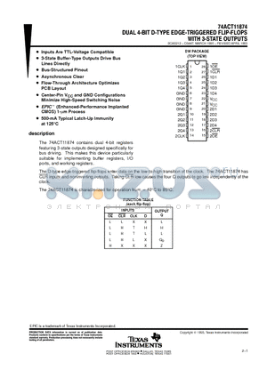 74ACT11874 datasheet - DUAL 4-BIT D-TYPE EDGE-TRIGGERED FLIP-FLOPS WITH 3-STATE OUTPUTS