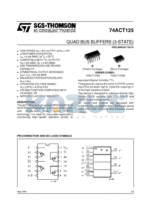 74ACT125M datasheet - QUAD BUS BUFFERS 3-STATE