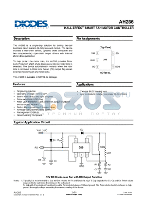 AH286_10 datasheet - HALL-EFFECT SMART FAN MOTOR CONTROLLER