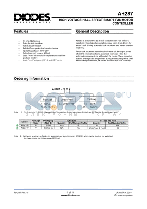 AH287-PL-13 datasheet - HIGH VOLTAGE HALL-EFFECT SMART FAN MOTOR CONTROLLER