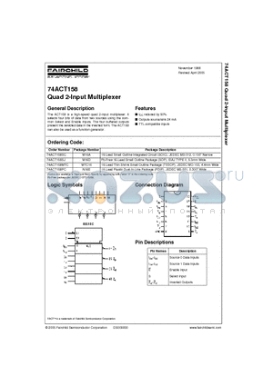 74ACT158MTC datasheet - Quad 2-Input Multiplexer