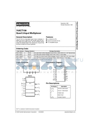 74ACT158SC datasheet - Quad 2-Input Multiplexer