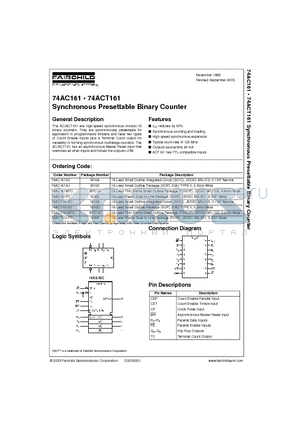 74ACT161PC datasheet - Synchronous Presettable Binary Counter