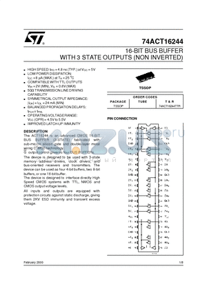 74ACT16244 datasheet - 16-BIT BUS BUFFER WITH 3 STATE OUTPUTS NON INVERTED