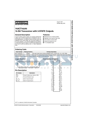 74ACT16245 datasheet - 16-Bit Transceiver with 3-STATE Outputs