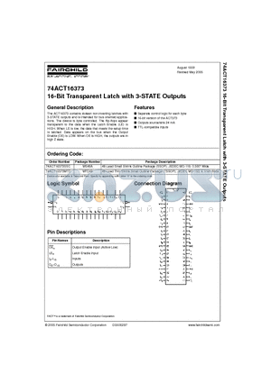 74ACT16373SSC datasheet - 16-Bit Transparent Latch with 3-STATE Outputs