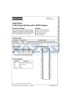 74ACT16374 datasheet - 16-Bit D-Type Flip-Flop with 3-STATE Outputs