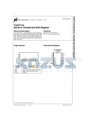 74ACT164SCX datasheet - Serial-In, Parallel-Out Shift Register