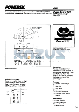 C380 datasheet - Phase Control SCR 250 Amperes Average 1600 Volts